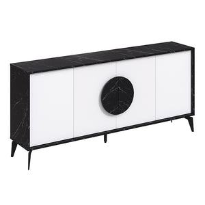 Μπουφές Gora  χρώμα μαύρο εφέ μαρμάρου - λευκό 180x35,6x82εκ.
