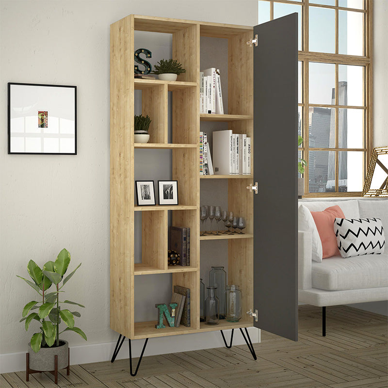 Βιβλιοθήκη Jedda  χρώμα sapphire oak - ανθρακί 80,6x29,6x191εκ.