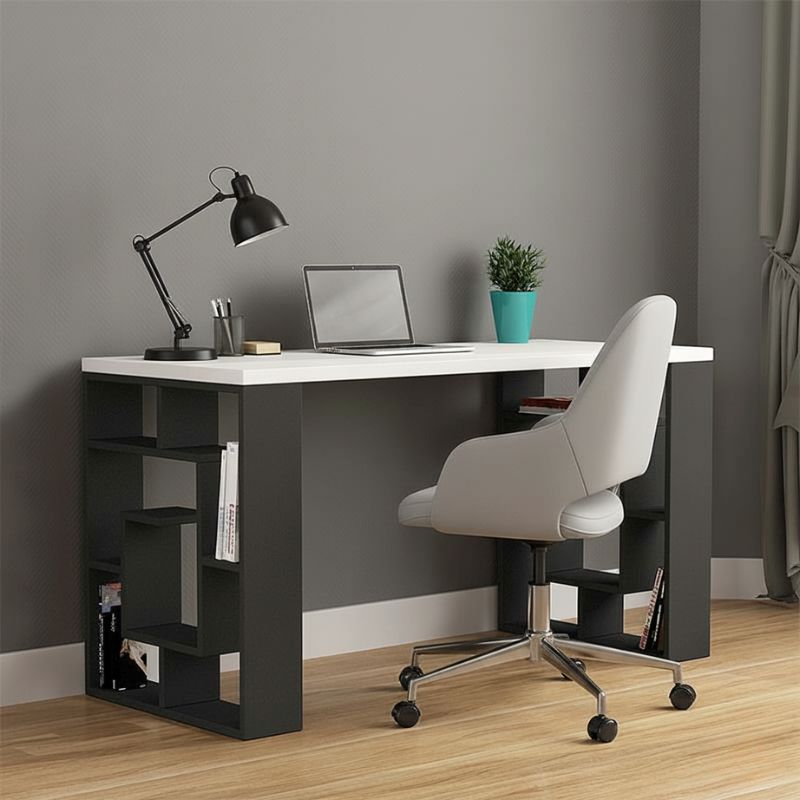 Γραφείο εργασίας Labirent  χρώμα ανθρακί - λευκό 140x60x75εκ