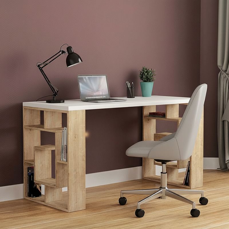 Γραφείο εργασίας Labirent  χρώμα sapphire oak - λευκό 140x60x75εκ
