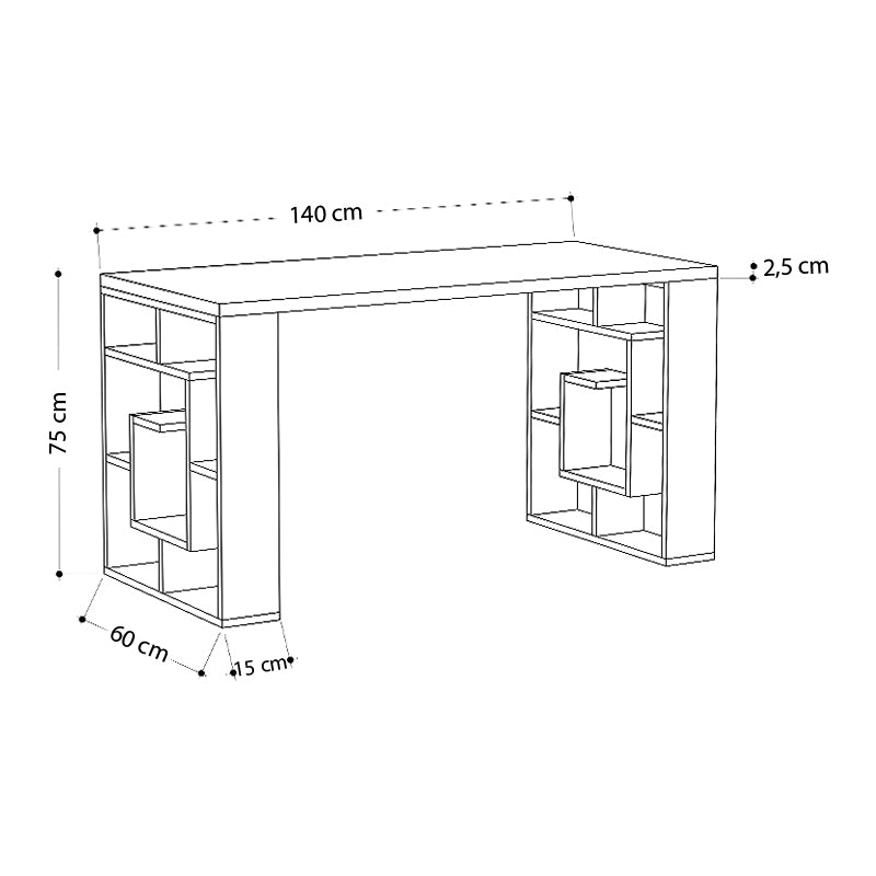 Γραφείο εργασίας Labirent  χρώμα sapphire oak - λευκό 140x60x75εκ
