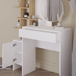 Τουαλέτα με καθρέπτη Mup  χρώμα λευκό - sapphire oak 105x35x151εκ.