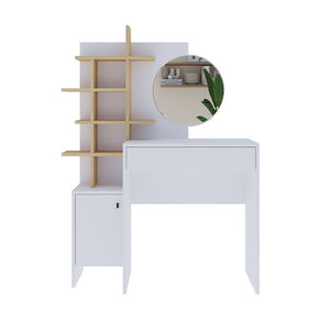 Τουαλέτα με καθρέπτη Mup  χρώμα λευκό - sapphire oak 105x35x151εκ.