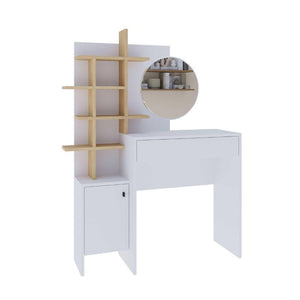 Τουαλέτα με καθρέπτη Mup  χρώμα λευκό - sapphire oak 105x35x151εκ.