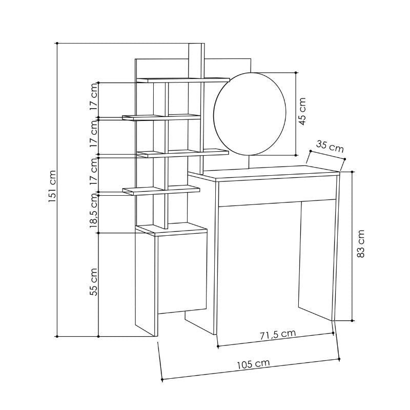 Τουαλέτα με καθρέπτη Mup  χρώμα λευκό 105x35x151εκ.