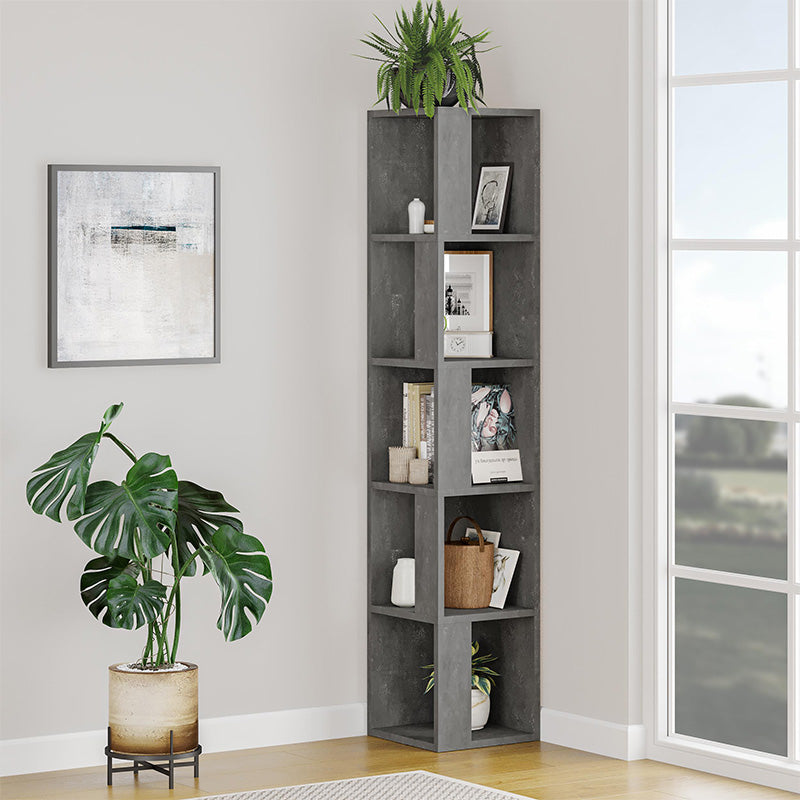 Βιβλιοθήκη γωνιακή Piano  χρώμα γκρι ρετρό 31,4x31,4x158,9εκ. - Pakobazaar