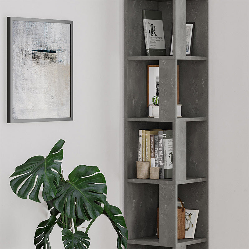 Βιβλιοθήκη γωνιακή Piano  χρώμα γκρι ρετρό 31,4x31,4x158,9εκ. - Pakobazaar