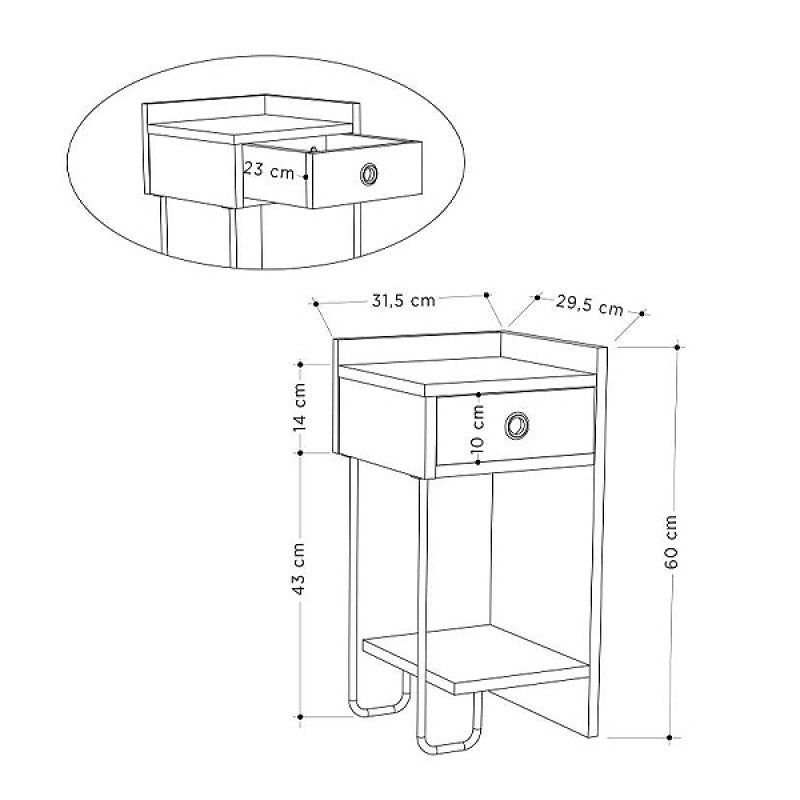 Κομοδίνο Sirius  δεξί χρώμα λευκό 32x30x61εκ. - Pakobazaar