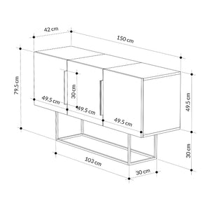 Μπουφές Tontini  χρώμα λευκό - μαύρο εφέ μαρμάρου 150x42x79,5εκ.