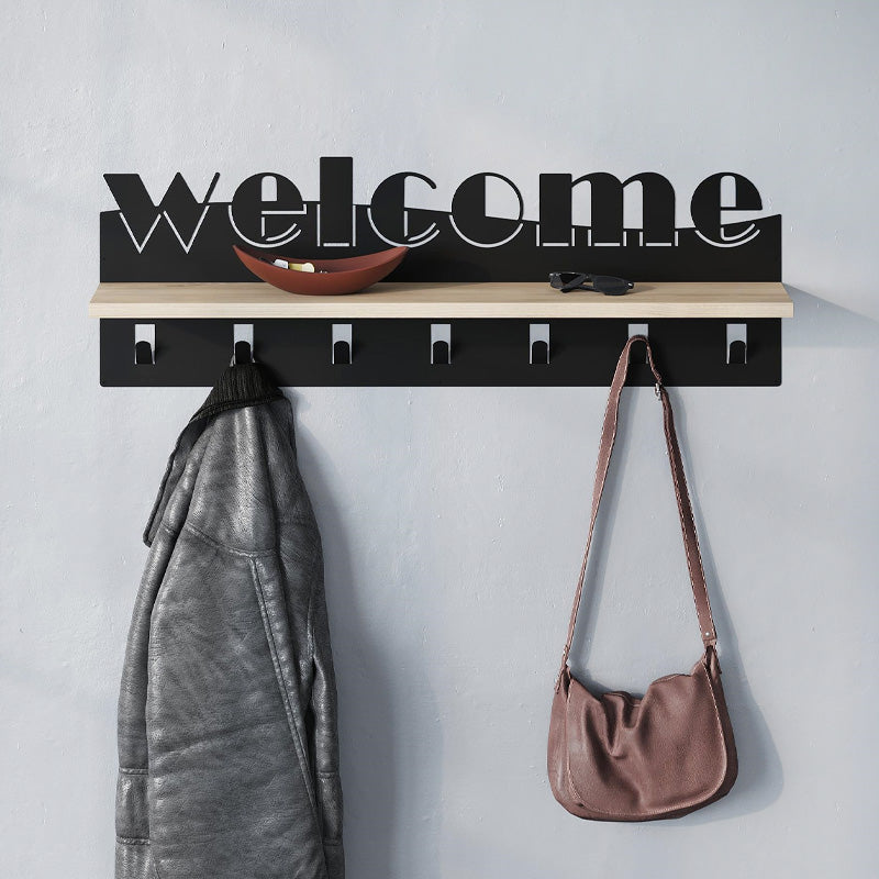 Κρεμάστρα τοίχου Welcome  χρώμα μαύρο - sapphire oak 86x15,2x29εκ.
