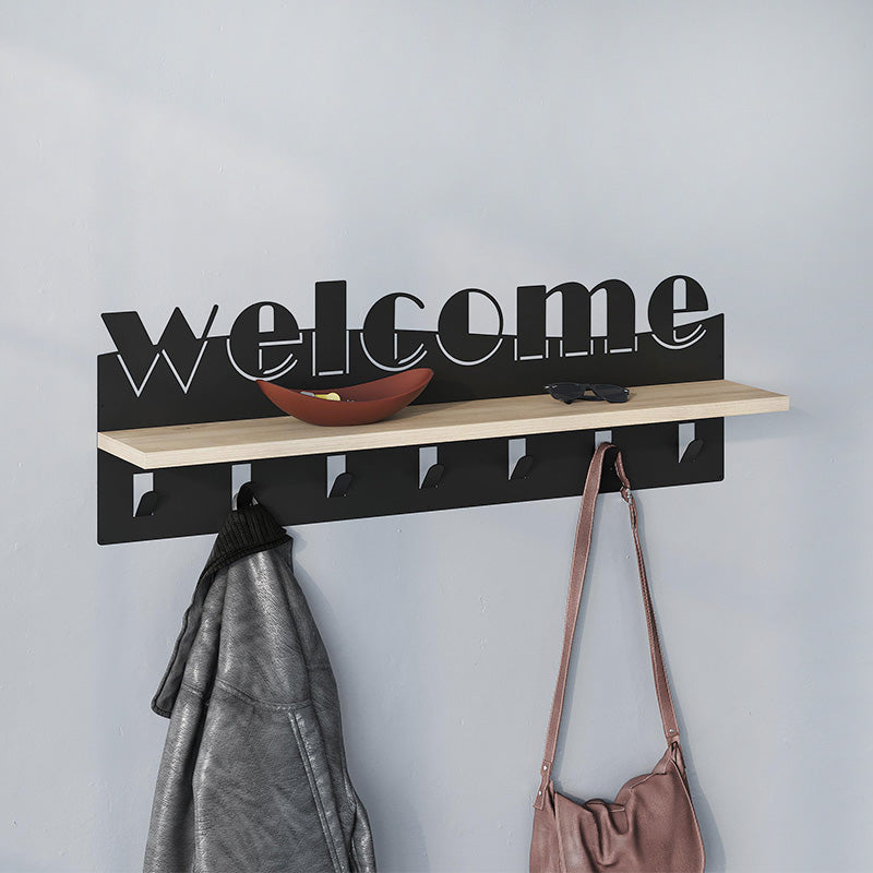 Κρεμάστρα τοίχου Welcome  χρώμα μαύρο - sapphire oak 86x15,2x29εκ.