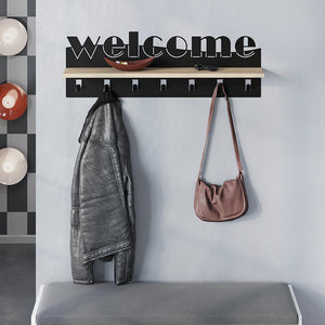 Κρεμάστρα τοίχου Welcome  χρώμα μαύρο - sapphire oak 86x15,2x29εκ.