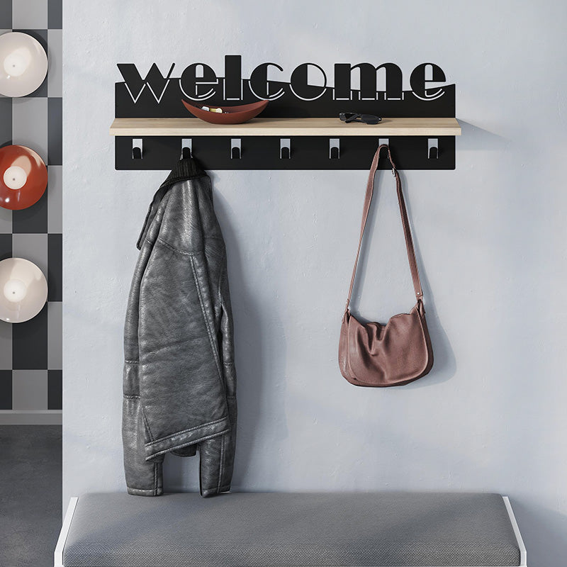 Κρεμάστρα τοίχου Welcome  χρώμα μαύρο - sapphire oak 86x15,2x29εκ.