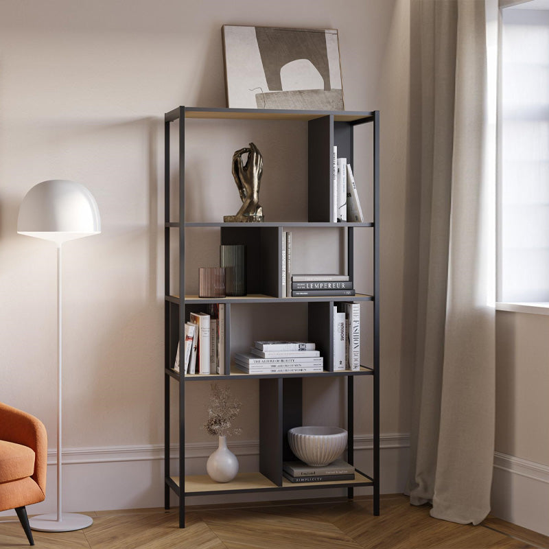 Βιβλιοθήκη Midi  χρώμα sapphire oak - silky black 88x35x175εκ.