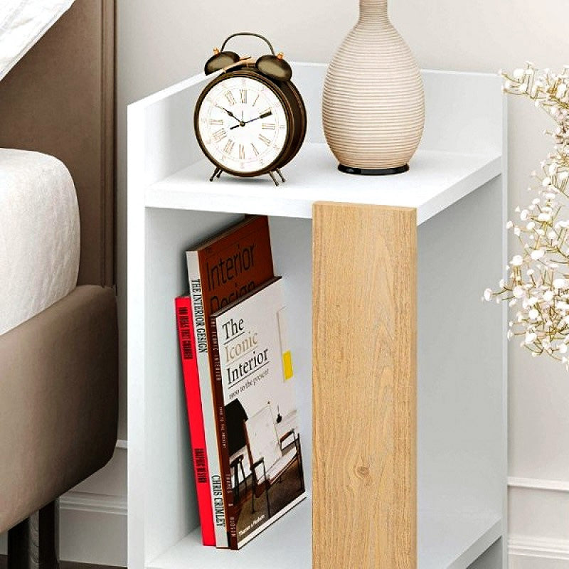 Κομοδίνο Elos  χρώμα λευκό - saphhire oak 30x31,7x55εκ. - Pakobazaar