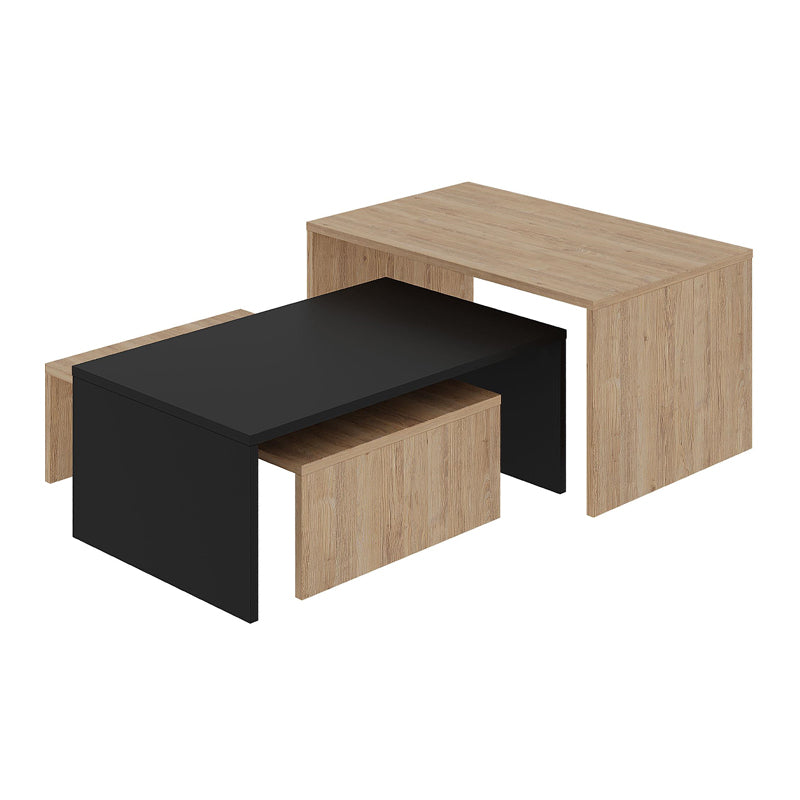 Τραπεζάκι σαλονιού σετ 3 τμχ. Kanta  χρώμα sapphire oak - silky black 80x50x40,5εκ.