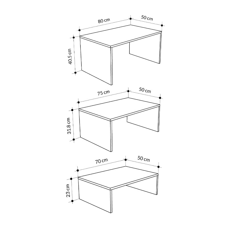 Τραπεζάκι σαλονιού σετ 3 τμχ. Kanta  χρώμα sapphire oak - silky black 80x50x40,5εκ.