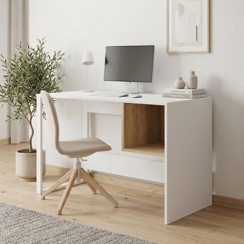 Γραφείο εργασίας Cubo  χρώμα λευκό - sapphire oak 110x50x75εκ. - Pakobazaar