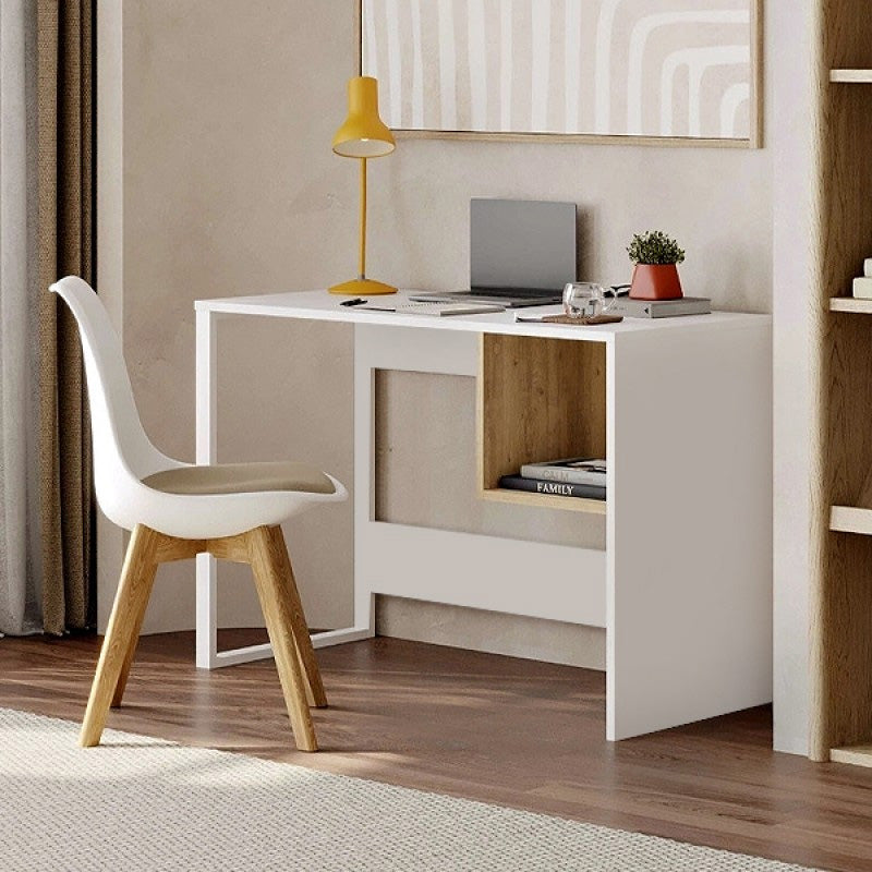 Γραφείο εργασίας Cubo  χρώμα λευκό - sapphire oak 110x50x75εκ.