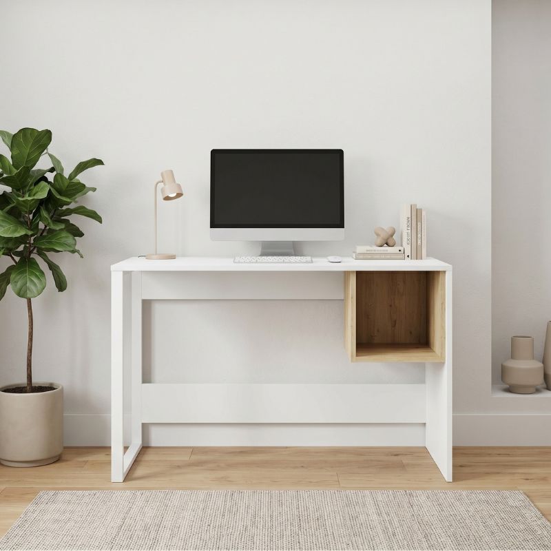 Γραφείο εργασίας Cubo  χρώμα λευκό - sapphire oak 110x50x75εκ. - Pakobazaar