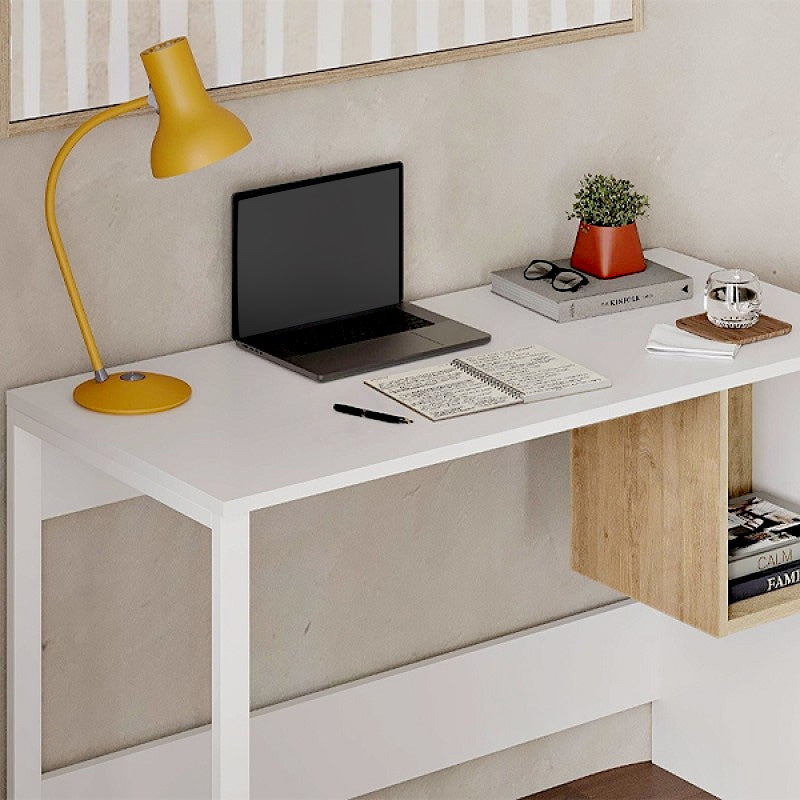 Γραφείο εργασίας Cubo  χρώμα λευκό - sapphire oak 110x50x75εκ.