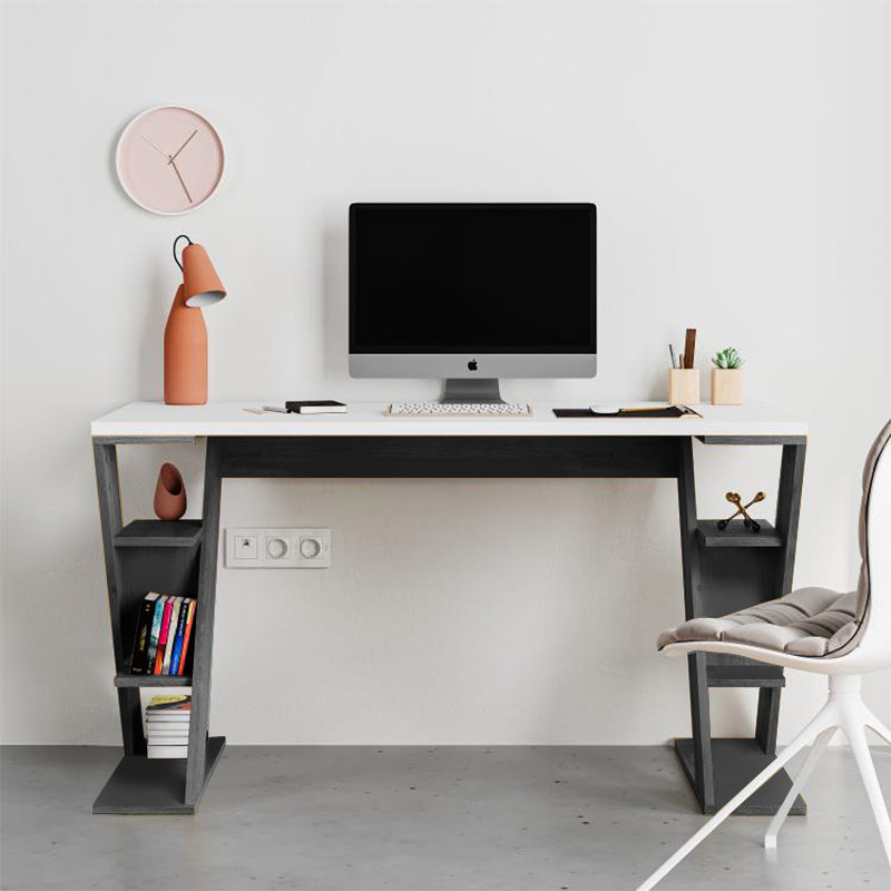 Γραφείο εργασίας Papillon  χρώμα ανθρακί - λευκό 137x60x75εκ