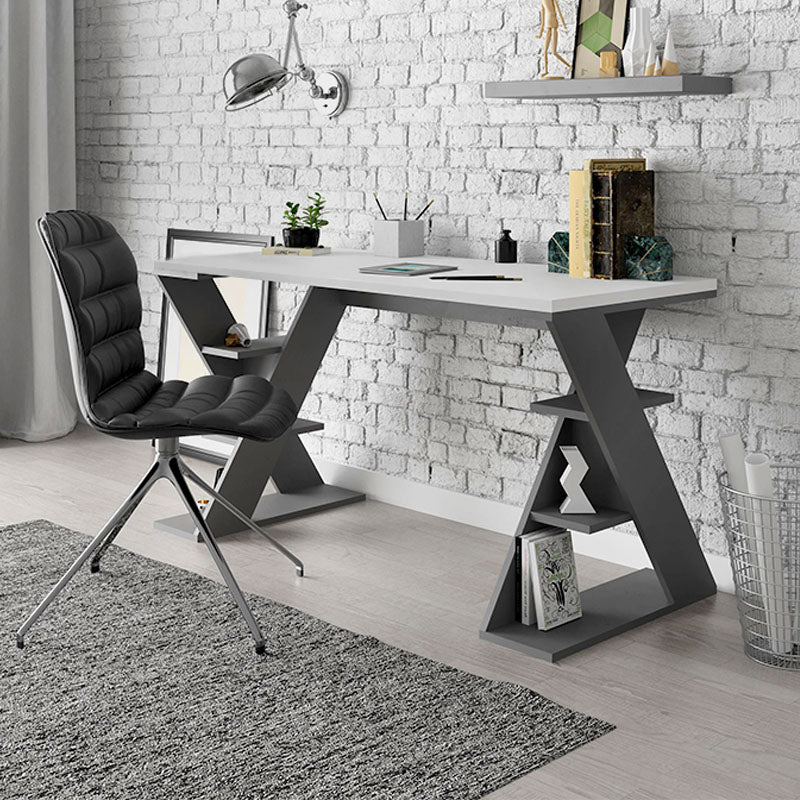 Γραφείο εργασίας Papillon  χρώμα ανθρακί - λευκό 137x60x75εκ