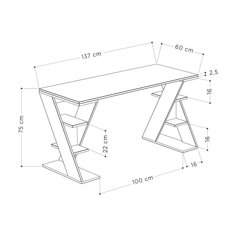 Γραφείο εργασίας Papillon  χρώμα ανθρακί - λευκό 137x60x75εκ