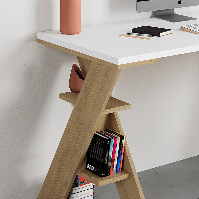 Γραφείο εργασίας Papillon  χρώμα sapphire oak - λευκό 137x60x75εκ