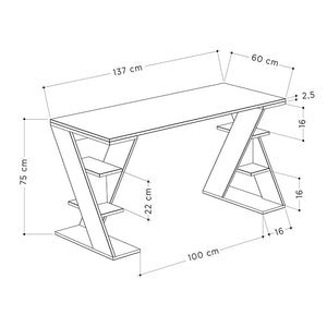 Γραφείο εργασίας Papillon  χρώμα sapphire oak - λευκό 137x60x75εκ