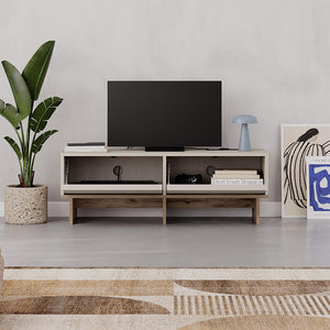 Έπιπλο τηλεόρασης Yuki  χρώμα sandstone - sepet oak 118x35x40,6εκ.