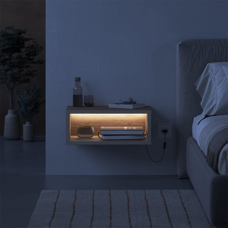 Κομοδίνο επιτοίχιο Brik  με LED χρώμα καρυδί - sandstone 45x30x18εκ.