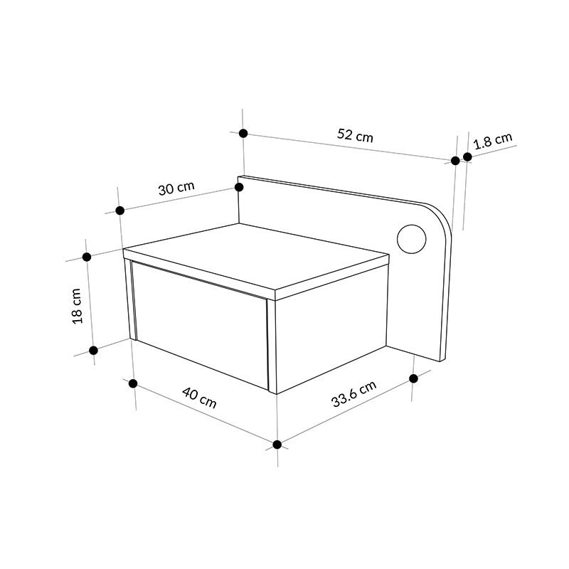 Κομοδίνο επιτοίχιο Dotta  με LED χρώμα light oak 52x33,6x28εκ.