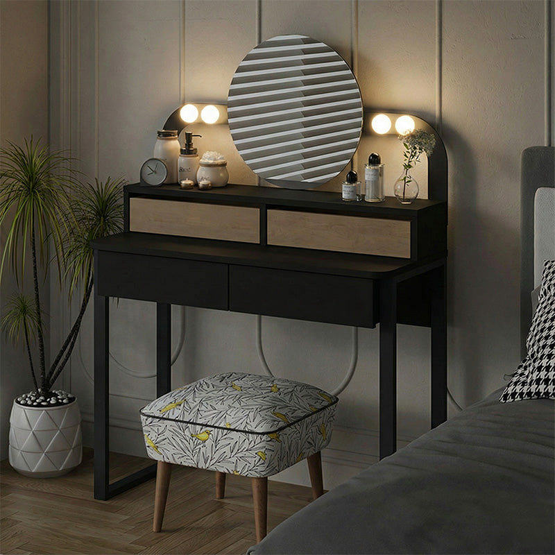 Τουαλέτα με καθρέπτη Lora  με LED χρώμα μαύρο - sapphire oak 96x40x133,4εκ.