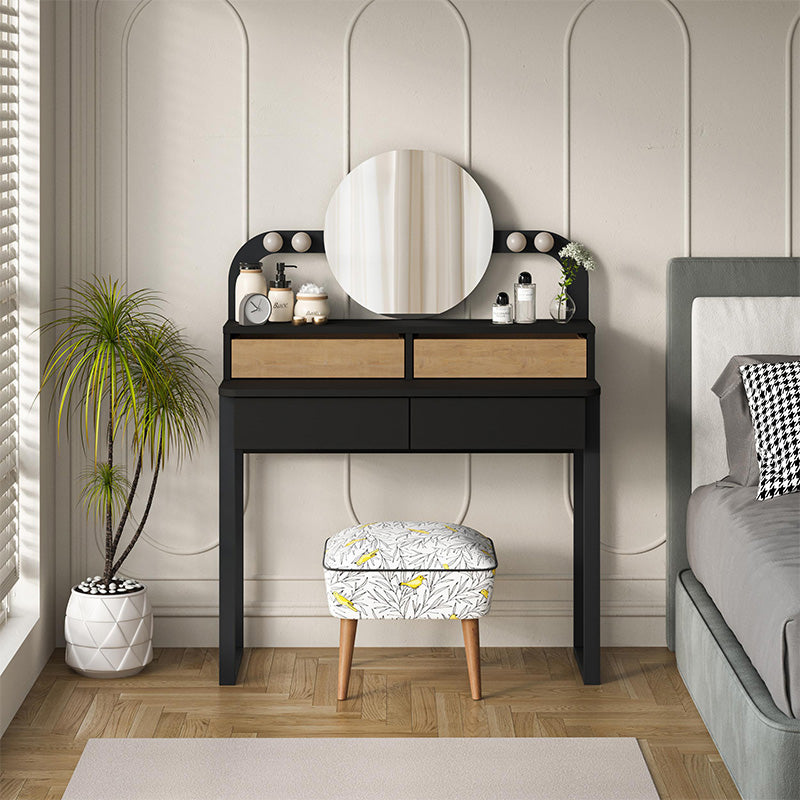 Τουαλέτα με καθρέπτη Lora  με LED χρώμα μαύρο - sapphire oak 96x40x133,4εκ.
