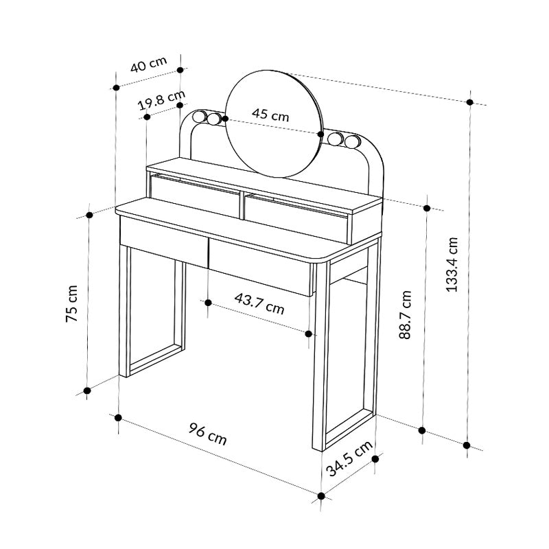 Τουαλέτα με καθρέπτη Lora  με LED χρώμα μαύρο - sapphire oak 96x40x133,4εκ.