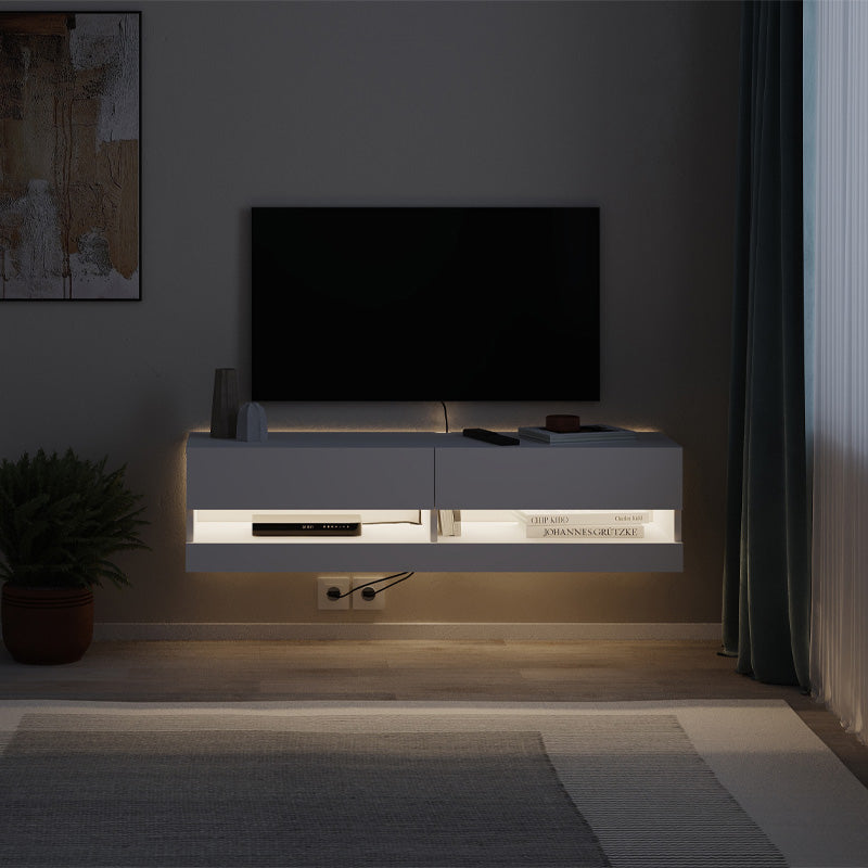 Έπιπλο τηλεόρασης επιτοίχιο Moon  με LED χρώμα λευκό 120x33,8x30εκ. - Pakobazaar
