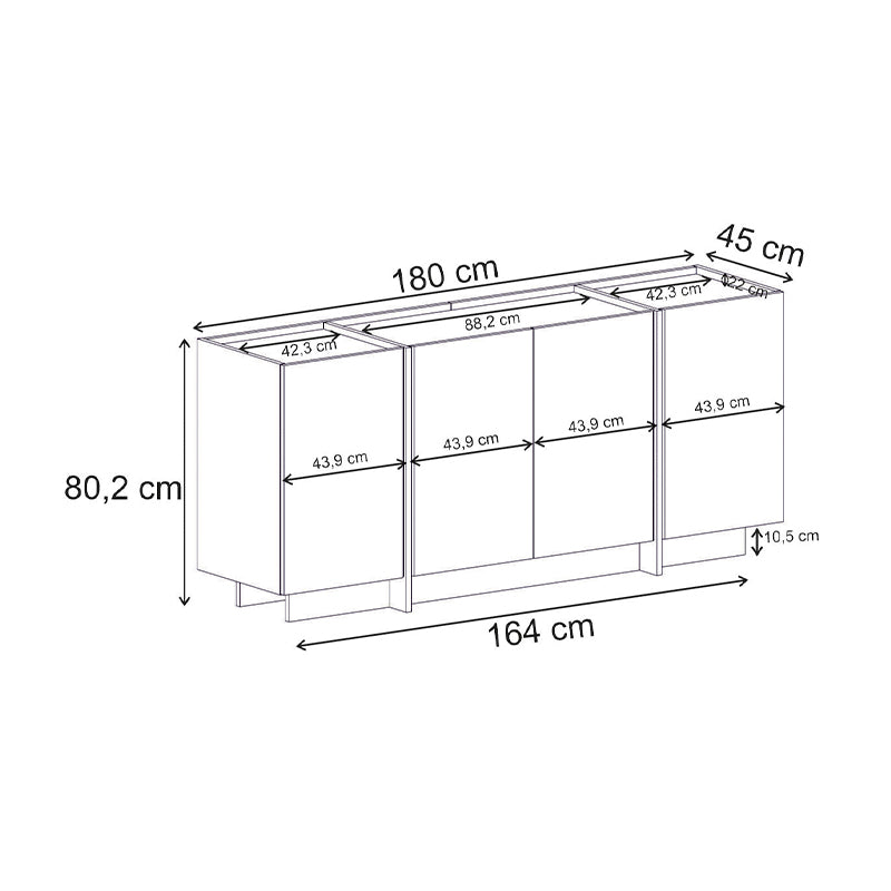 Μπουφές Dorma  χρώμα καρυδί milano 180x45x80,2εκ.