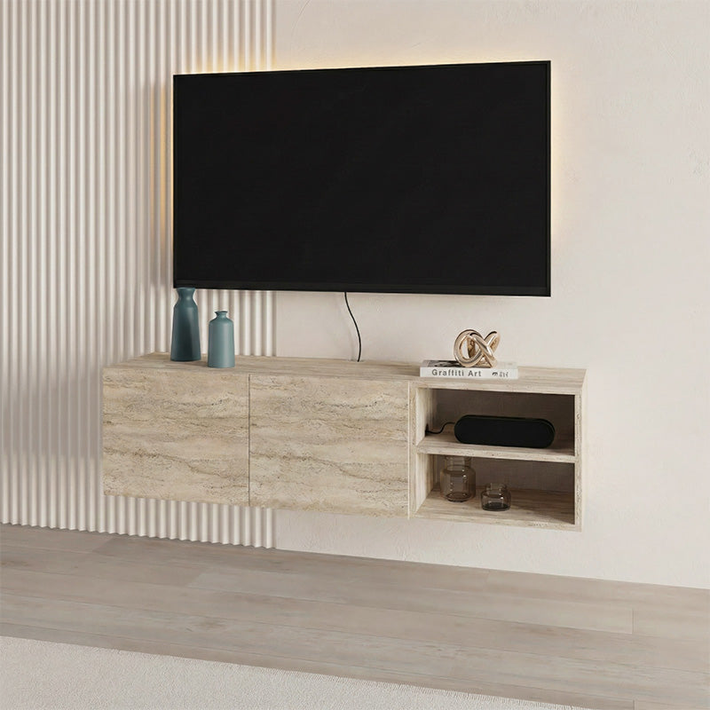 Έπιπλο τηλεόρασης επιτοίχιο Conrad  χρώμα travertine 140x35x38εκ. - Pakobazaar