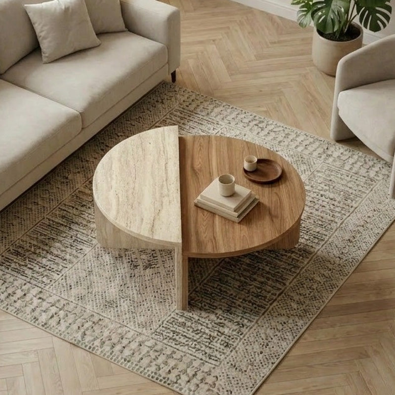 Τραπεζάκι σαλονιού Aloeva  χρώμα καρυδί Ud - travertine Ø90x37εκ. - Pakobazaar
