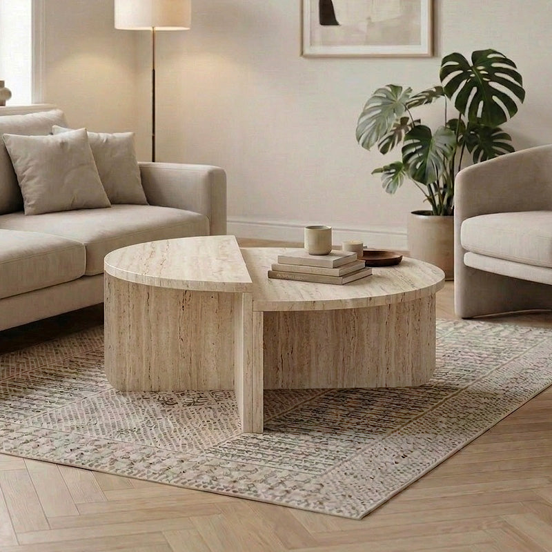 Τραπεζάκι σαλονιού Aloeva  χρώμα travertine Ø90x37εκ. - Pakobazaar