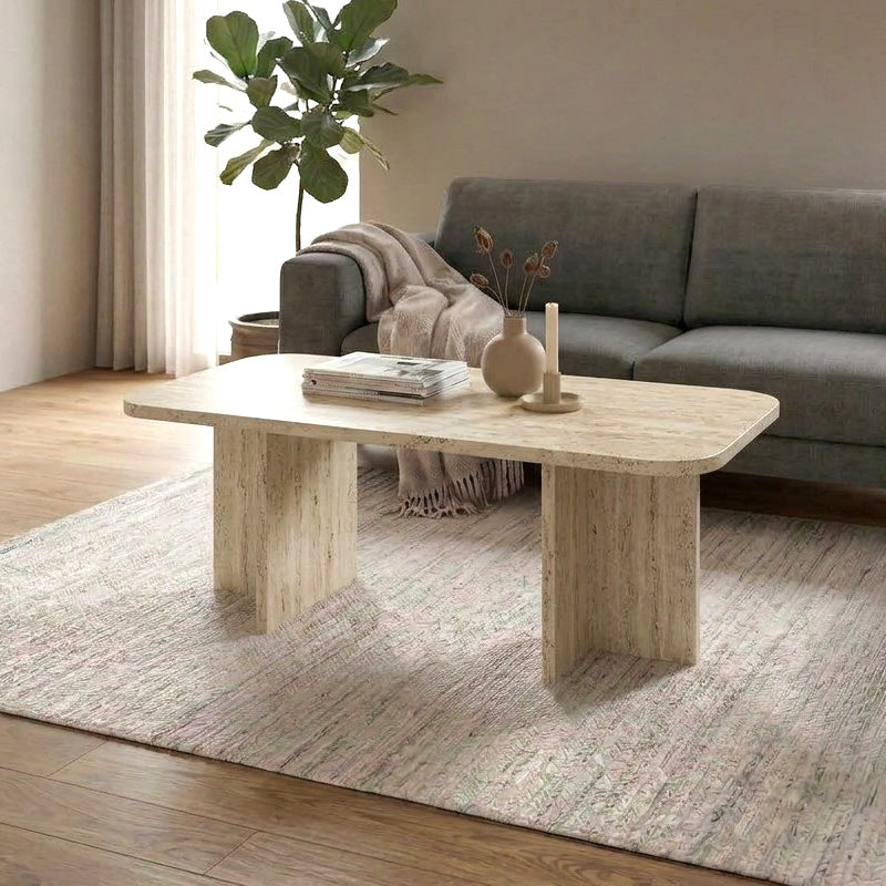 Τραπεζάκι σαλονιού Hillary  χρώμα travertine 100x60x41,8εκ. - Pakobazaar