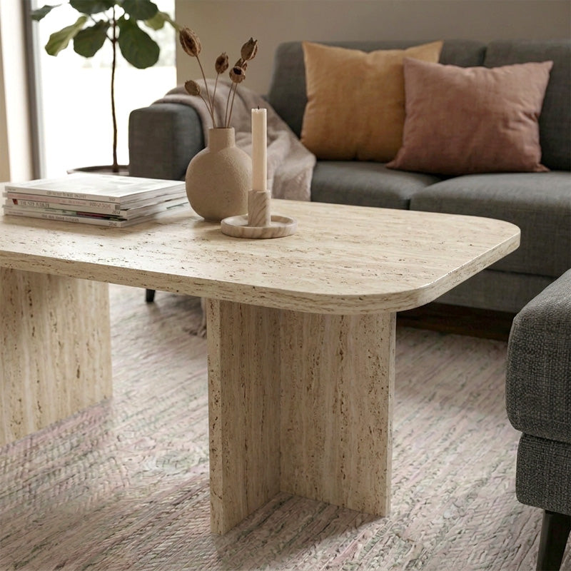 Τραπεζάκι σαλονιού Hillary  χρώμα travertine 100x60x41,8εκ. - Pakobazaar