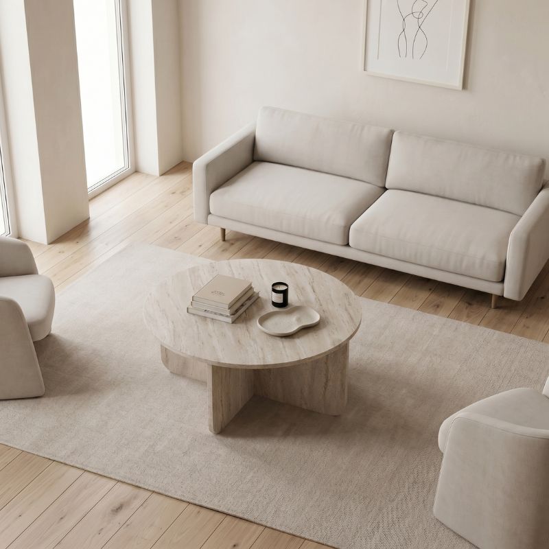 Τραπεζάκι σαλονιού Hillary  χρώμα travertine Ø80x38εκ. - Pakobazaar