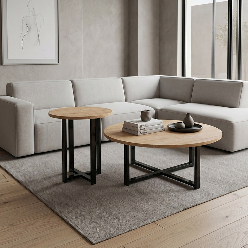 Τραπεζάκι σαλονιού σετ 2 τμχ Mesa  χρώμα sapphire oak Ø90x35,5εκ. - Pakobazaar