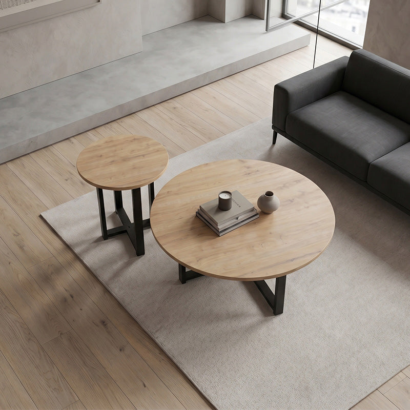 Τραπεζάκι σαλονιού σετ 2 τμχ Mesa  χρώμα sapphire oak Ø90x35,5εκ. - Pakobazaar