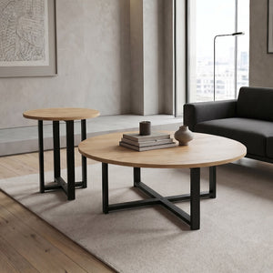 Τραπεζάκι σαλονιού σετ 2 τμχ Mesa  χρώμα sapphire oak Ø90x35,5εκ. - Pakobazaar