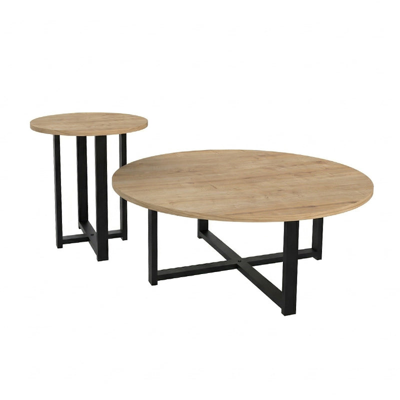 Τραπεζάκι σαλονιού σετ 2 τμχ Mesa  χρώμα sapphire oak Ø90x35,5εκ. - Pakobazaar