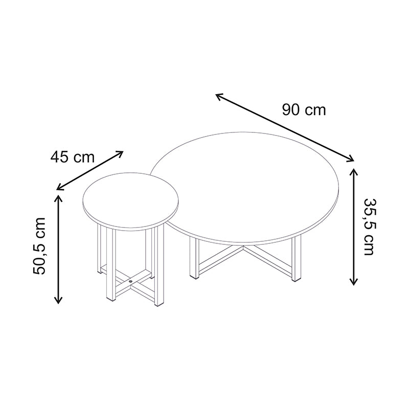 Τραπεζάκι σαλονιού σετ 2 τμχ Mesa  χρώμα sapphire oak Ø90x35,5εκ. - Pakobazaar