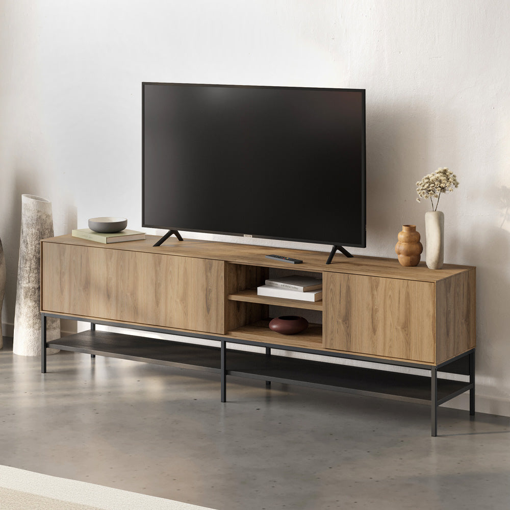 Έπιπλο τηλεόρασης Amira  χρώμα καρυδί Ud - black wood 180x35x55εκ.